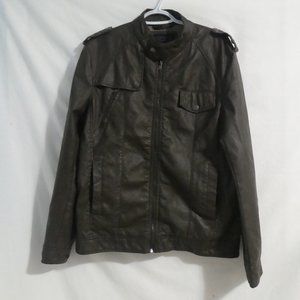 TWENTYONE MEN | large | Brown Faux Leather Zip-up Jacket | Zip Cuffs | BNWOT